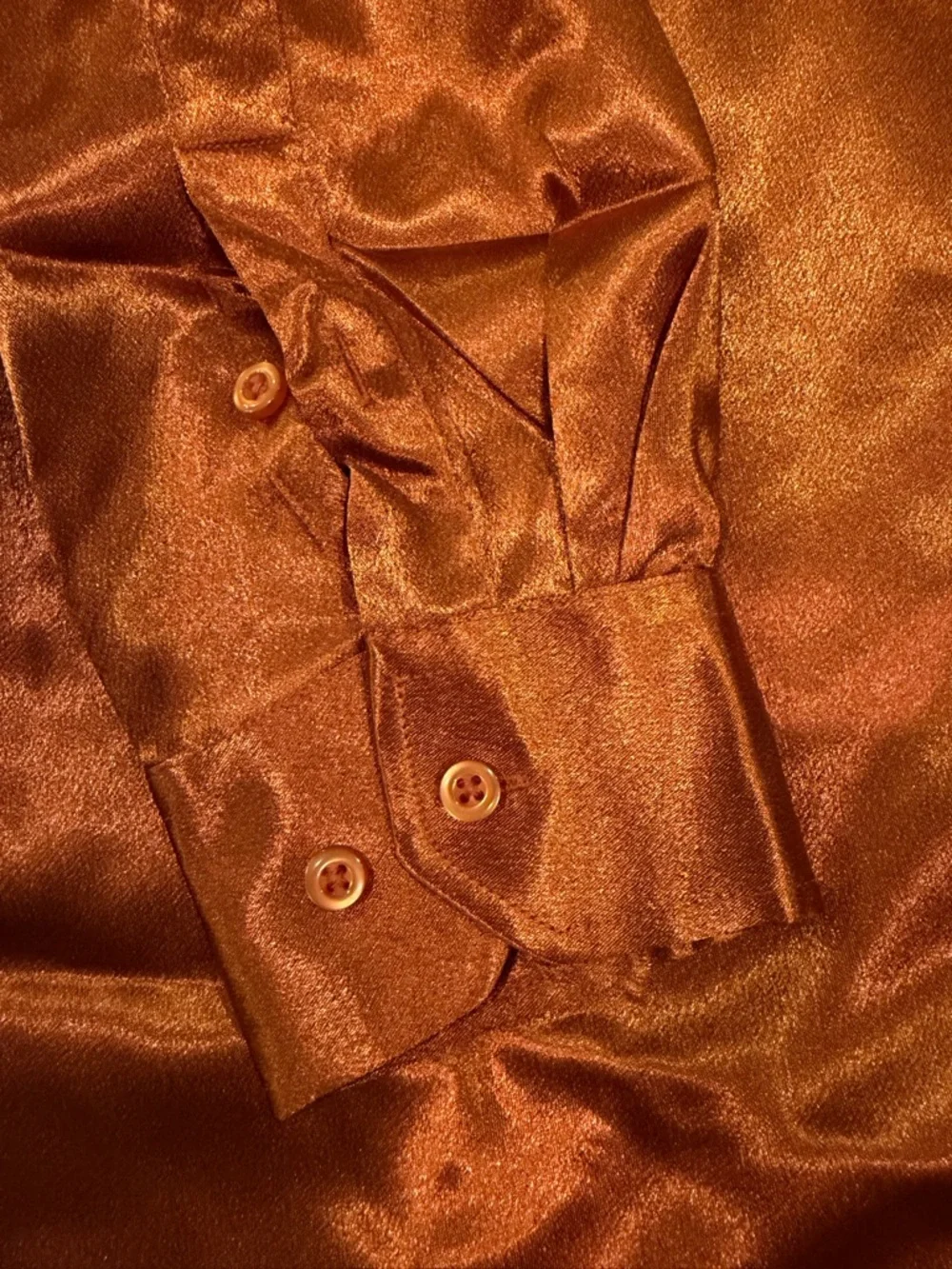 Men's Copper Satin Long-Sleeve Button-Down Shirt - Picture 8 of 8